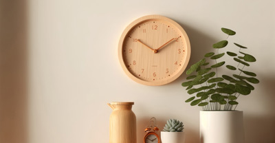 Wall with clock hanging on it 